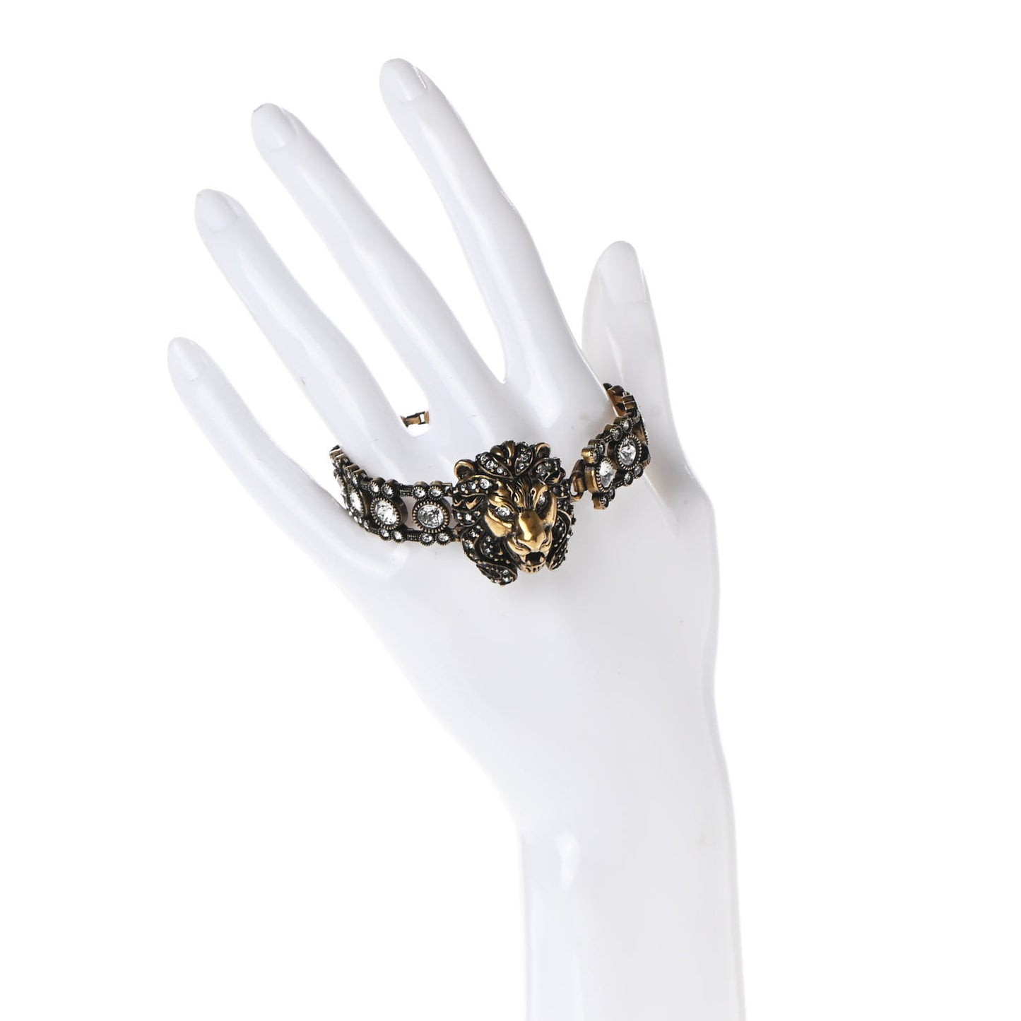 Metal Crystal Lion Head Bracelet S Aged Gold