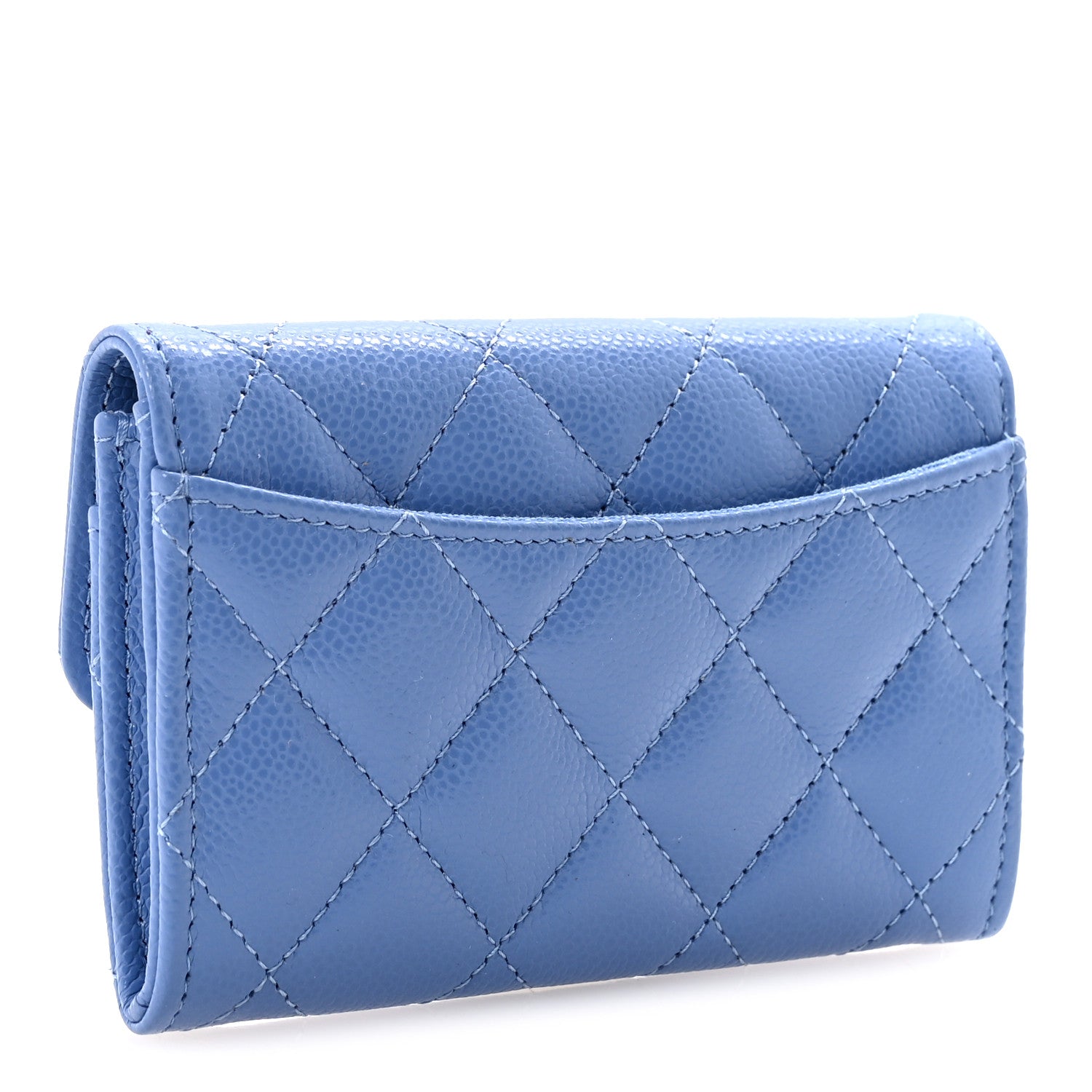 Chanel Caviar Quilted Flap Card Holder Wallet Blue 3 of 9
