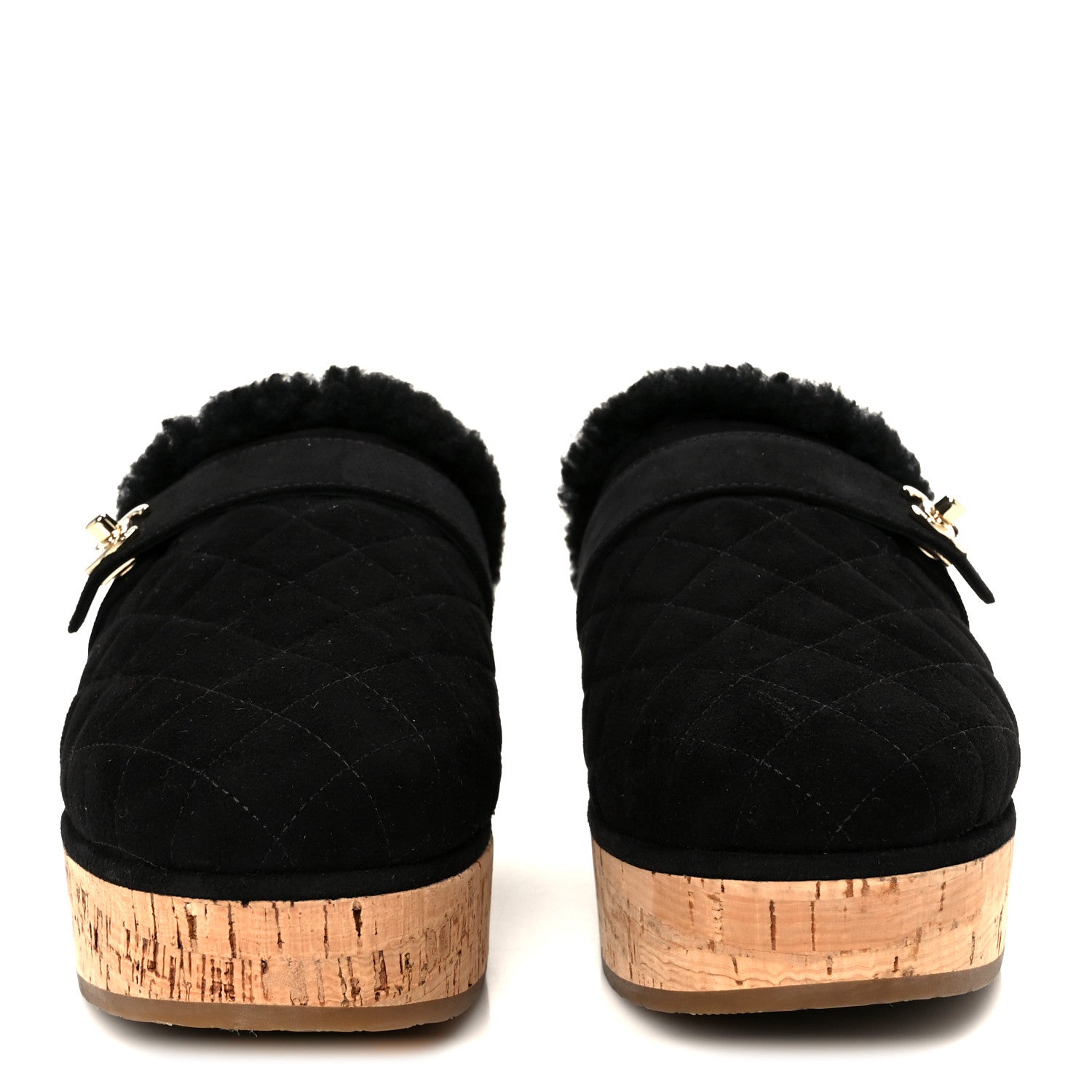 Chanel Suede Calfskin Shearling Turn Lock Clogs 38 Black 3 of 8