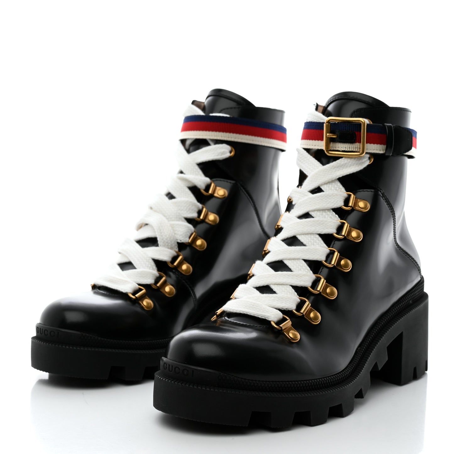 Calfskin Sylvie Web Womens Lace Up Combat Boots 38.5 Black