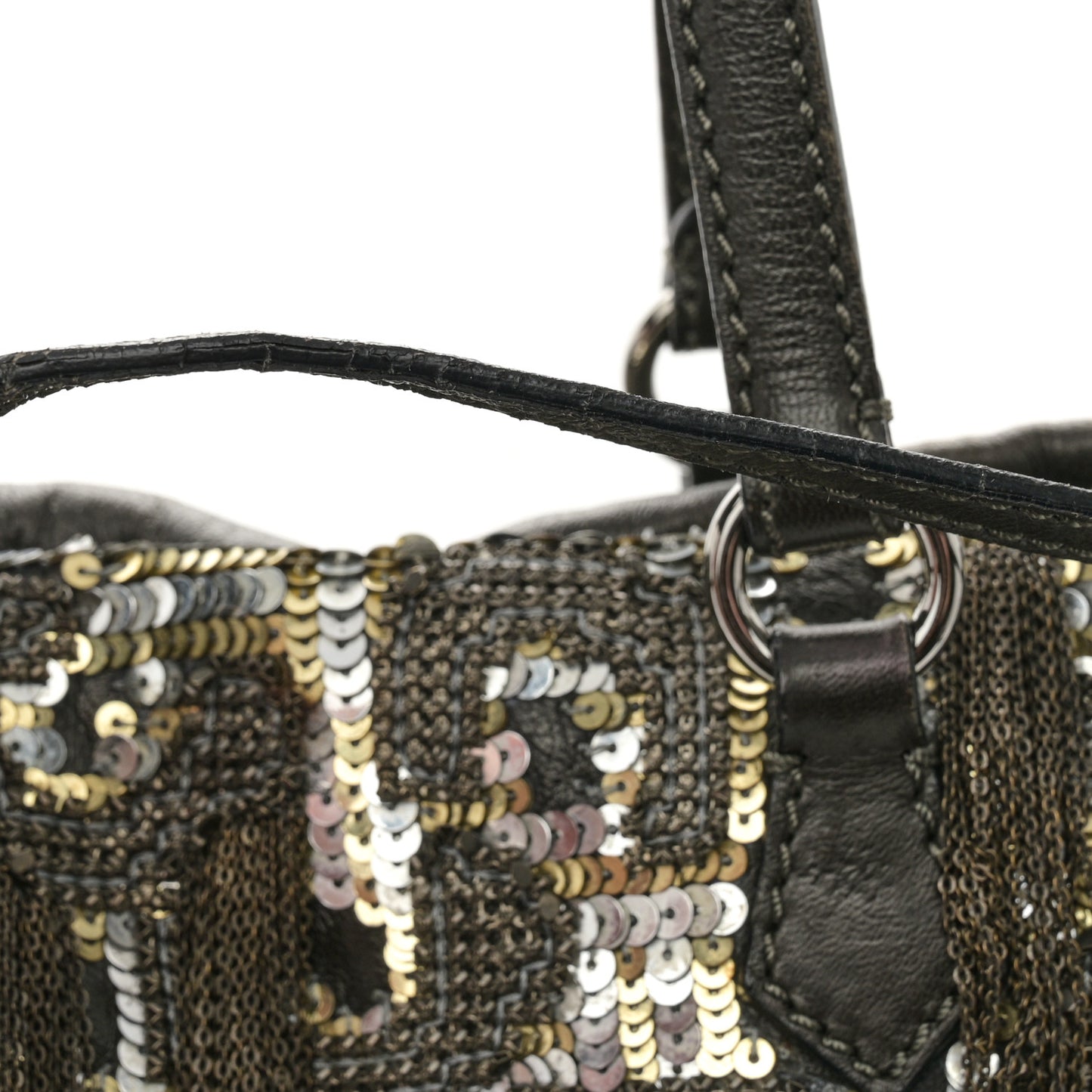 Nappa Sequin Chain Glam Tote Dark Grey