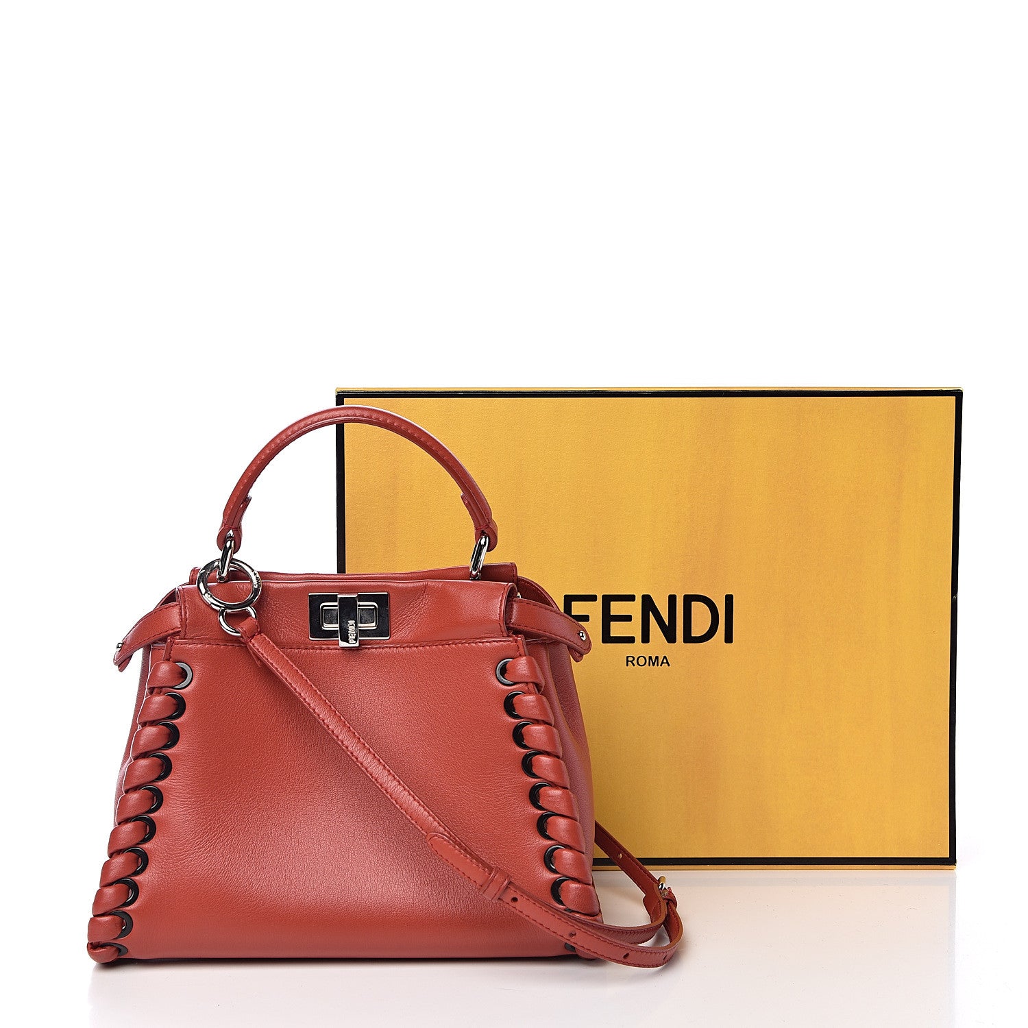 Fendi Nappa Lace Up Mini Peekaboo Iconic Satchel Bloody Mary 13 of 13