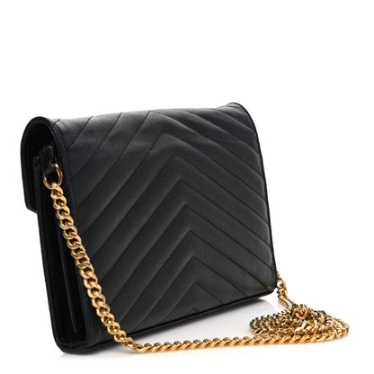Saint Laurent Grain De Poudre Matelasse Chevron Monogram Chain Wallet Black 3 of 10
