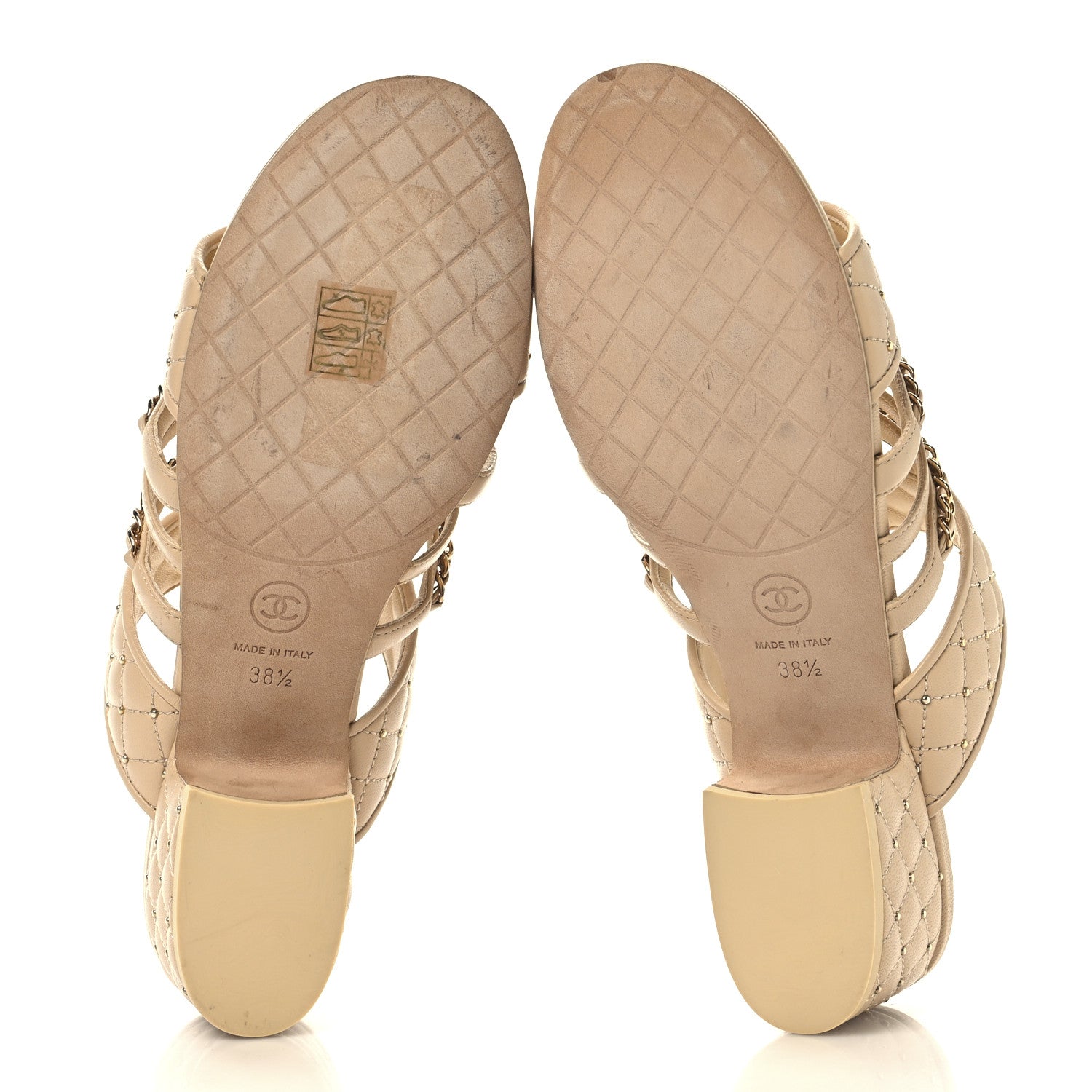 Chanel Lambskin Quilted Chain Mule Sandals 38.5 Beige 6 of 9
