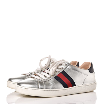 Gucci Metallic Nappa Silk Ayers Web Womens Ace Sneakers 37 Silver 3 of 16
