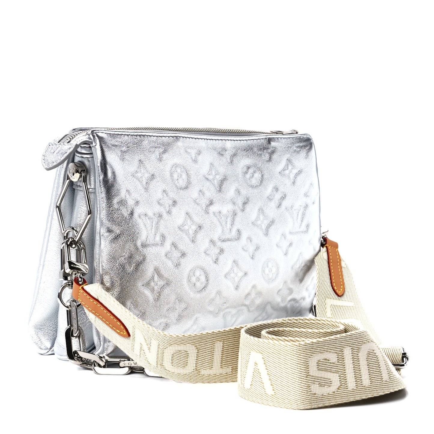 Metallic Lambskin Embossed Monogram Coussin PM Silver