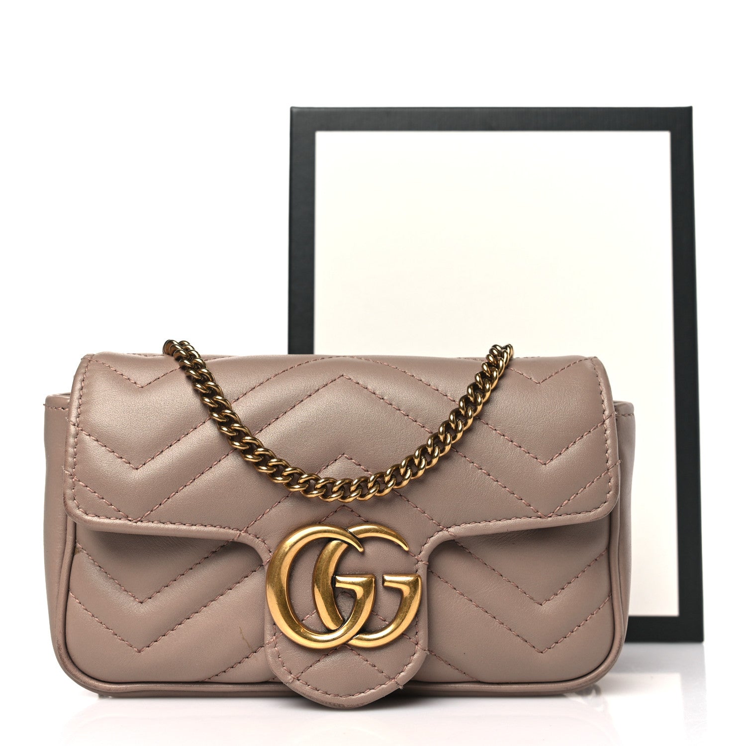 Gucci Calfskin Matelasse Super Mini GG Marmont Shoulder Bag Porcelain Rose 11 of 11