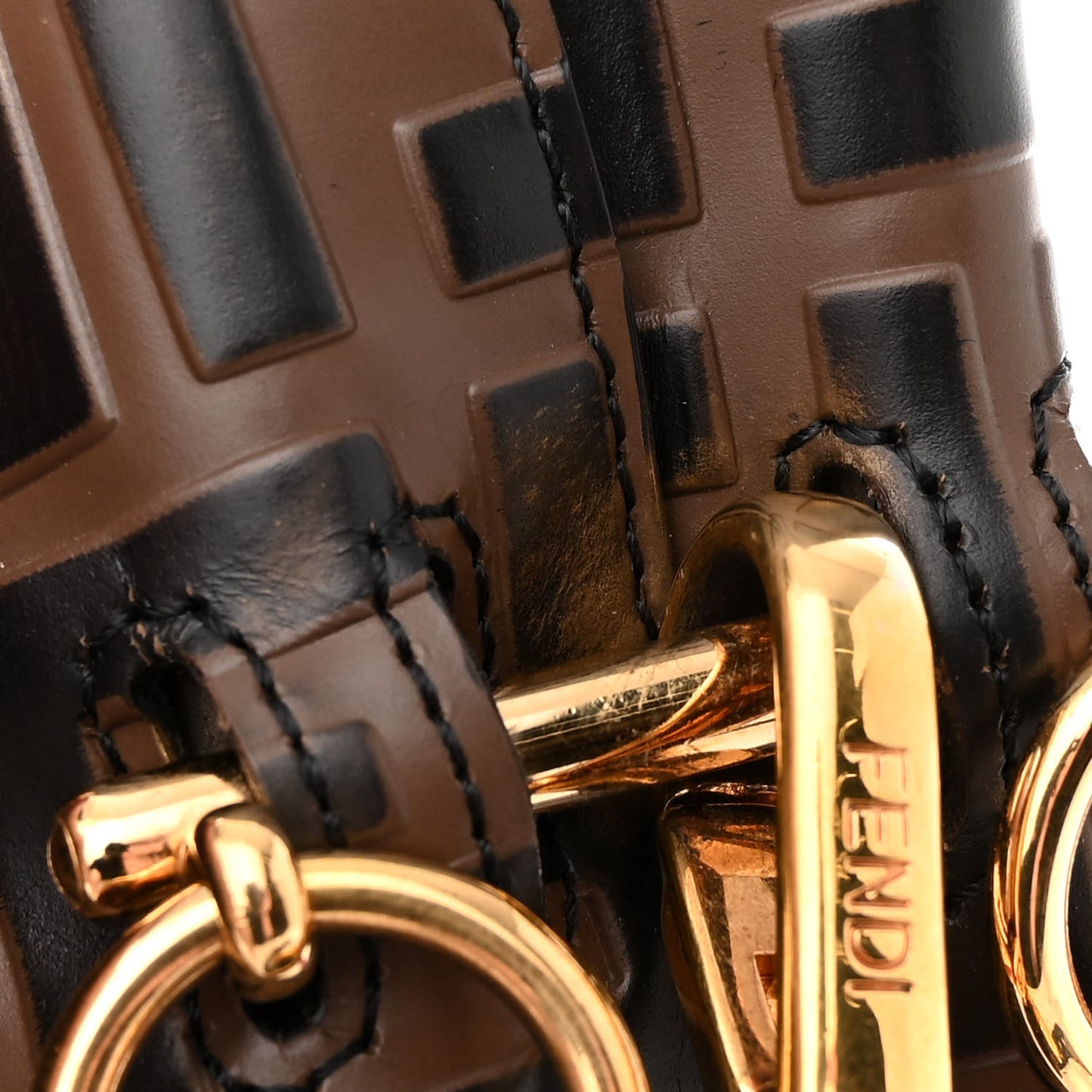 Vitello Grace F is Fendi Bi-Color FF 1974 Embossed Grande Mon Tresor Bucket Bag Maya Black Fragola