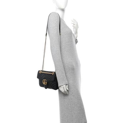 Gucci Calfskin Matelasse Small GG Marmont Shoulder Bag Black 2 of 10