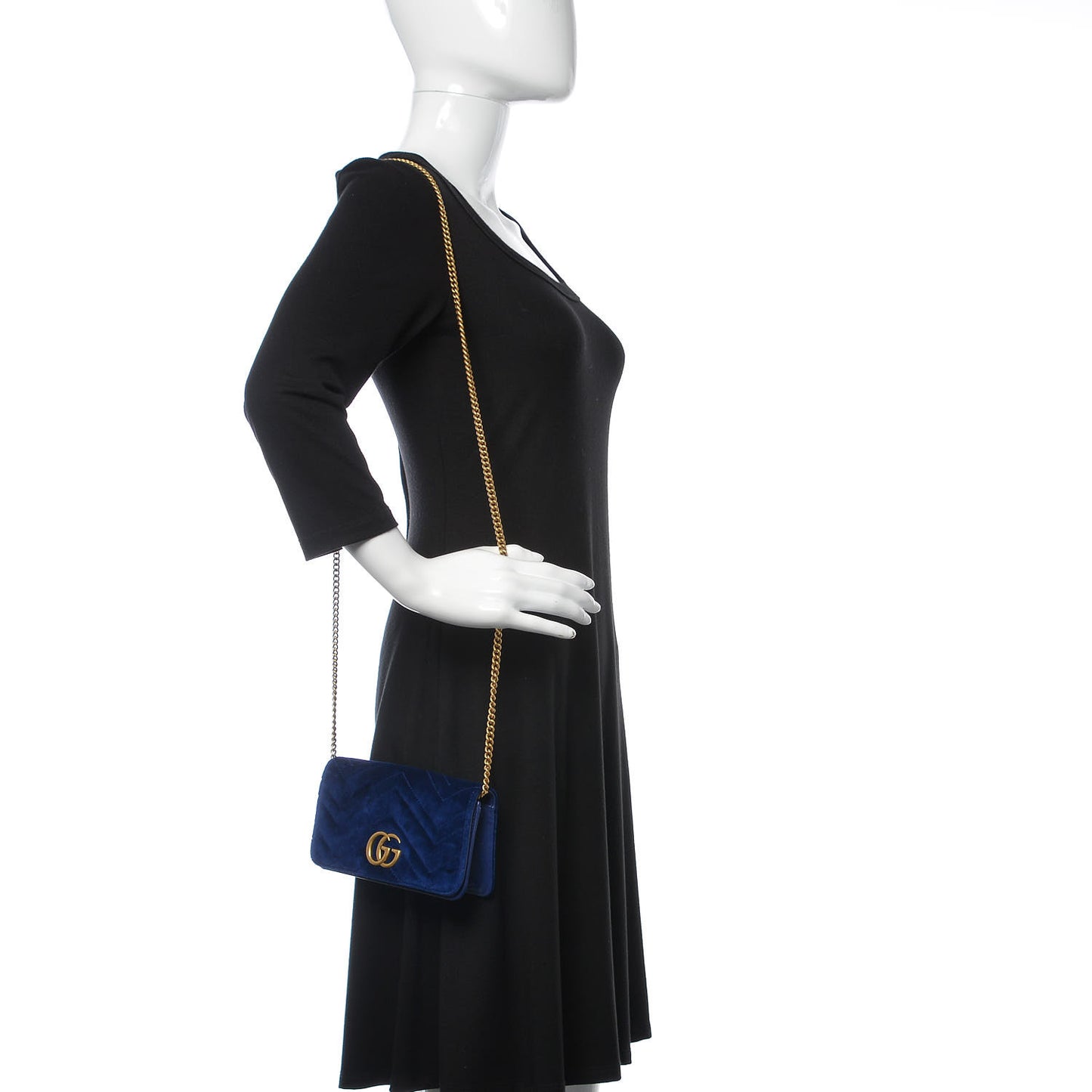 Velvet Matelasse GG Marmont Mini Bag Cobalt Blue