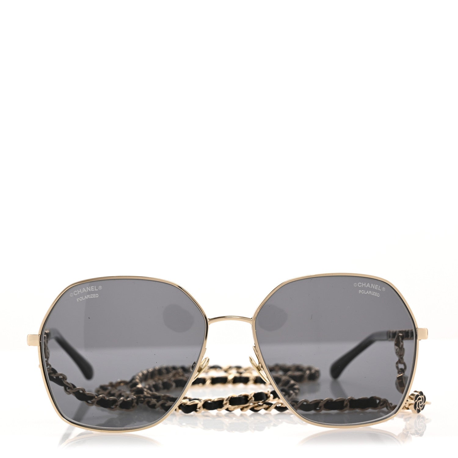 Chanel Metal Polarized Square Frame Chain Sunglasses 4274-Q Gold Black 2 of 9