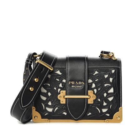 Prada City Calf Saffiano Laser Cut Cahier Bag Black 1 of 8
