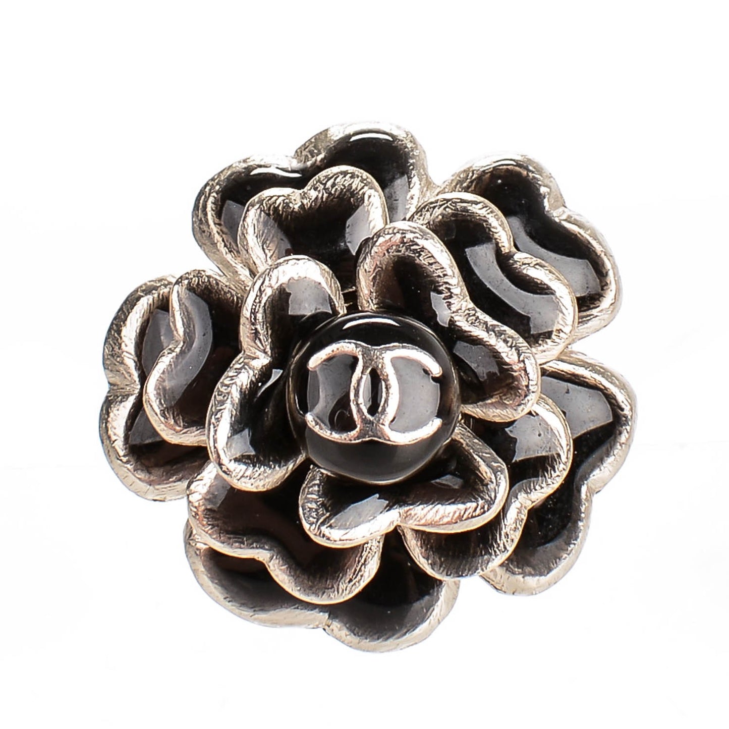 Enamel CC Camellia Brooch Pin Black