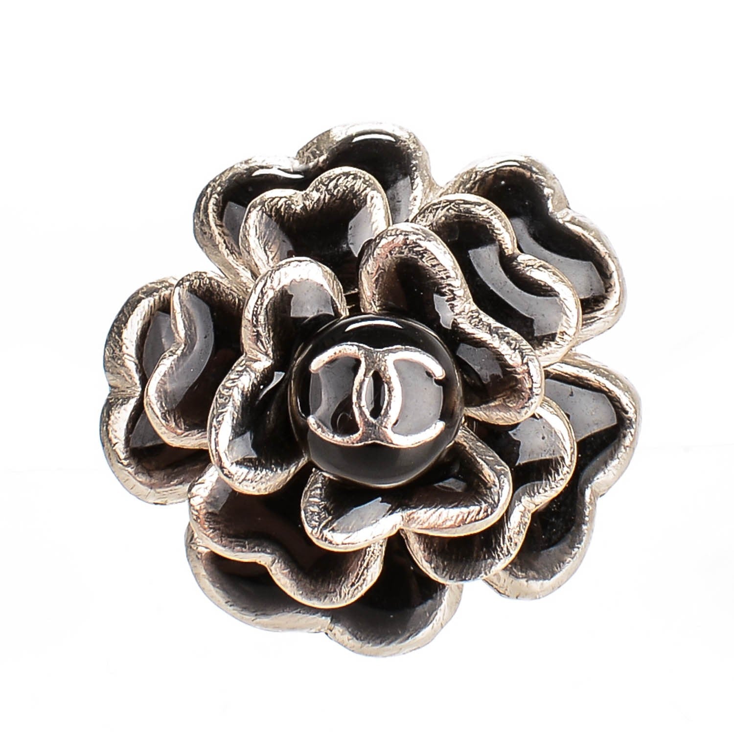 Chanel Enamel CC Camellia Brooch Pin Black 1 of 5