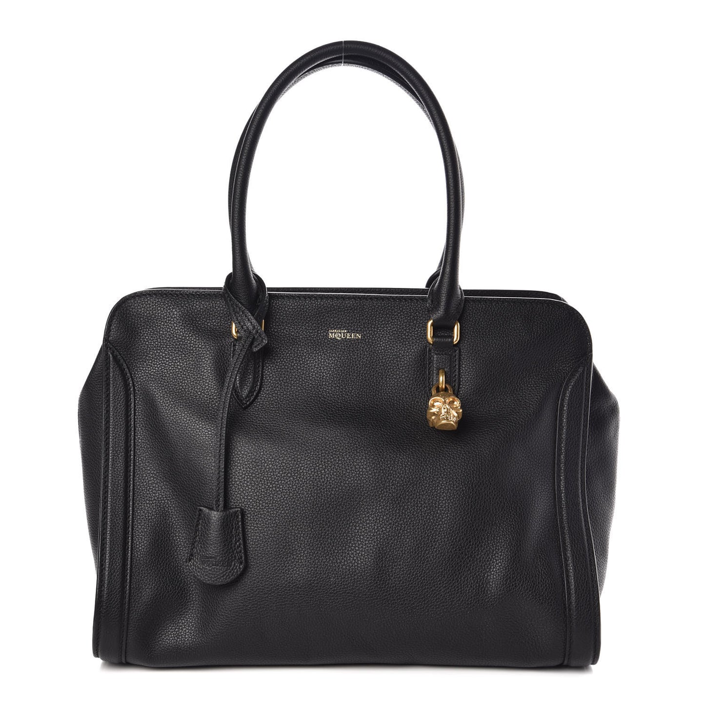 Pebbled Calfskin Large Skull Padlock Zip Around Tote Black