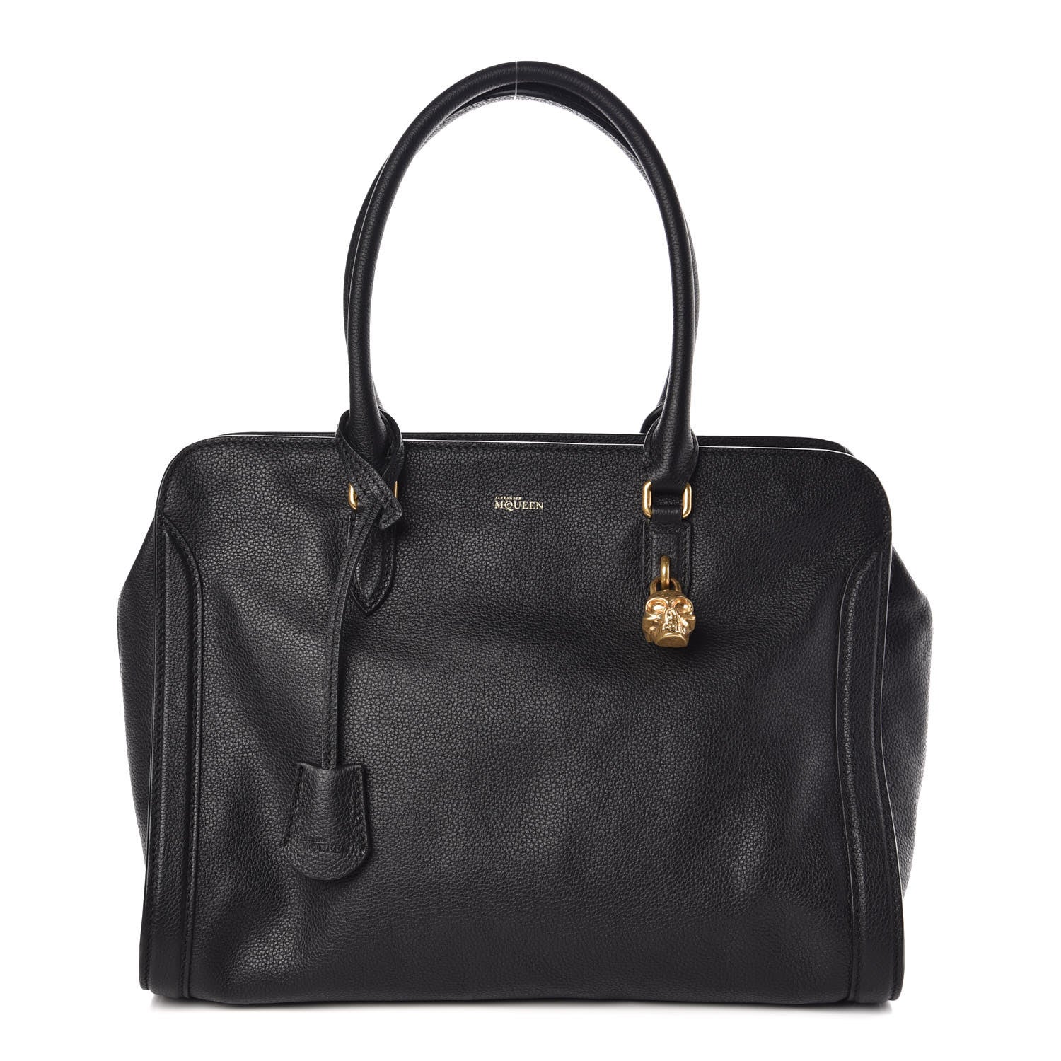 Alexander McQueen Pebbled Calfskin Large Skull Padlock Zip Around Tote Black 1 of 8