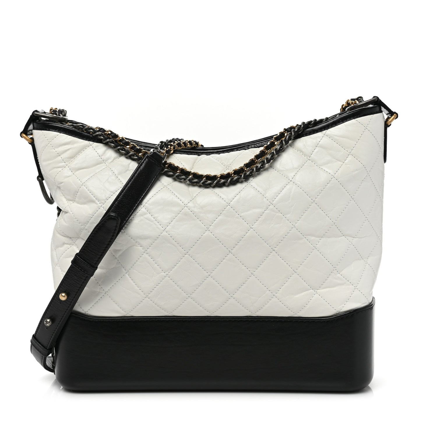 Aged Calfskin Quilted Large Gabrielle Hobo White Black