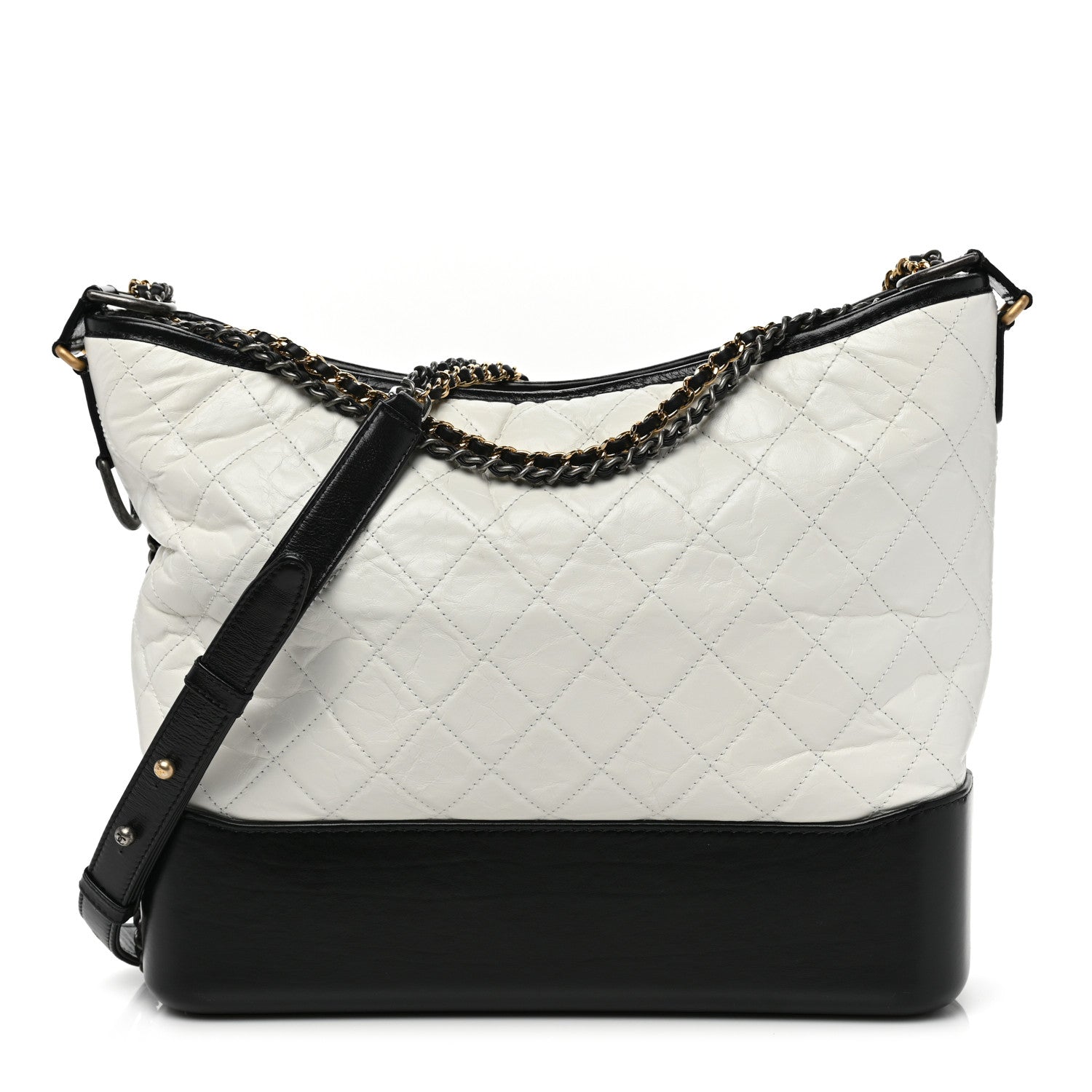 Chanel Aged Calfskin Quilted Large Gabrielle Hobo White Black 1 of 9