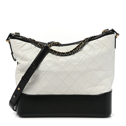 Chanel Aged Calfskin Quilted Large Gabrielle Hobo White Black 1 of 9
