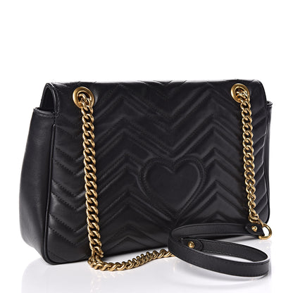 Gucci Calfskin Matelasse Medium GG Marmont Shoulder Bag Black 3 of 12