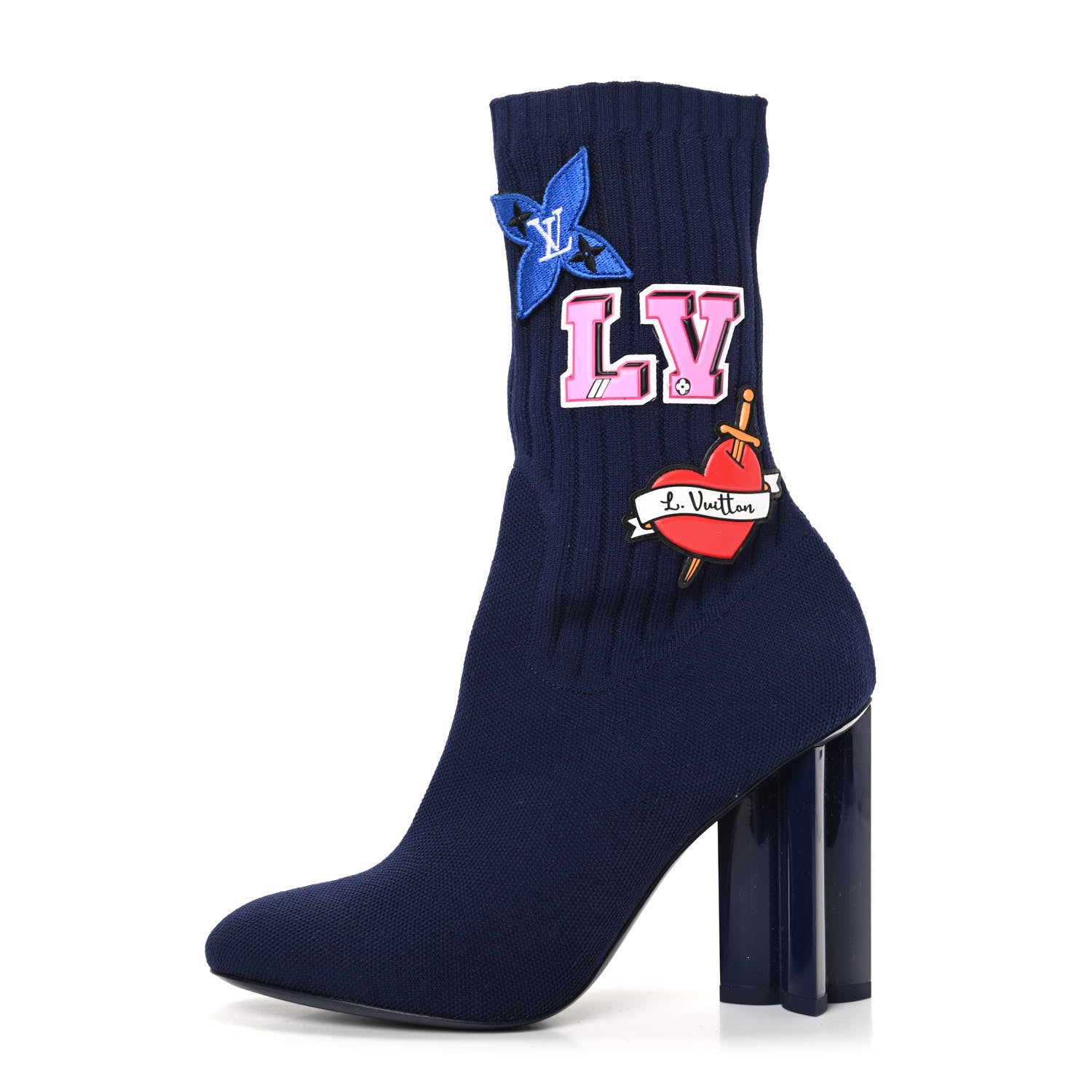 Louis Vuitton Stretch Fabric LV Black Heart Sock Ankle Boots 36 Marine 1 of 6
