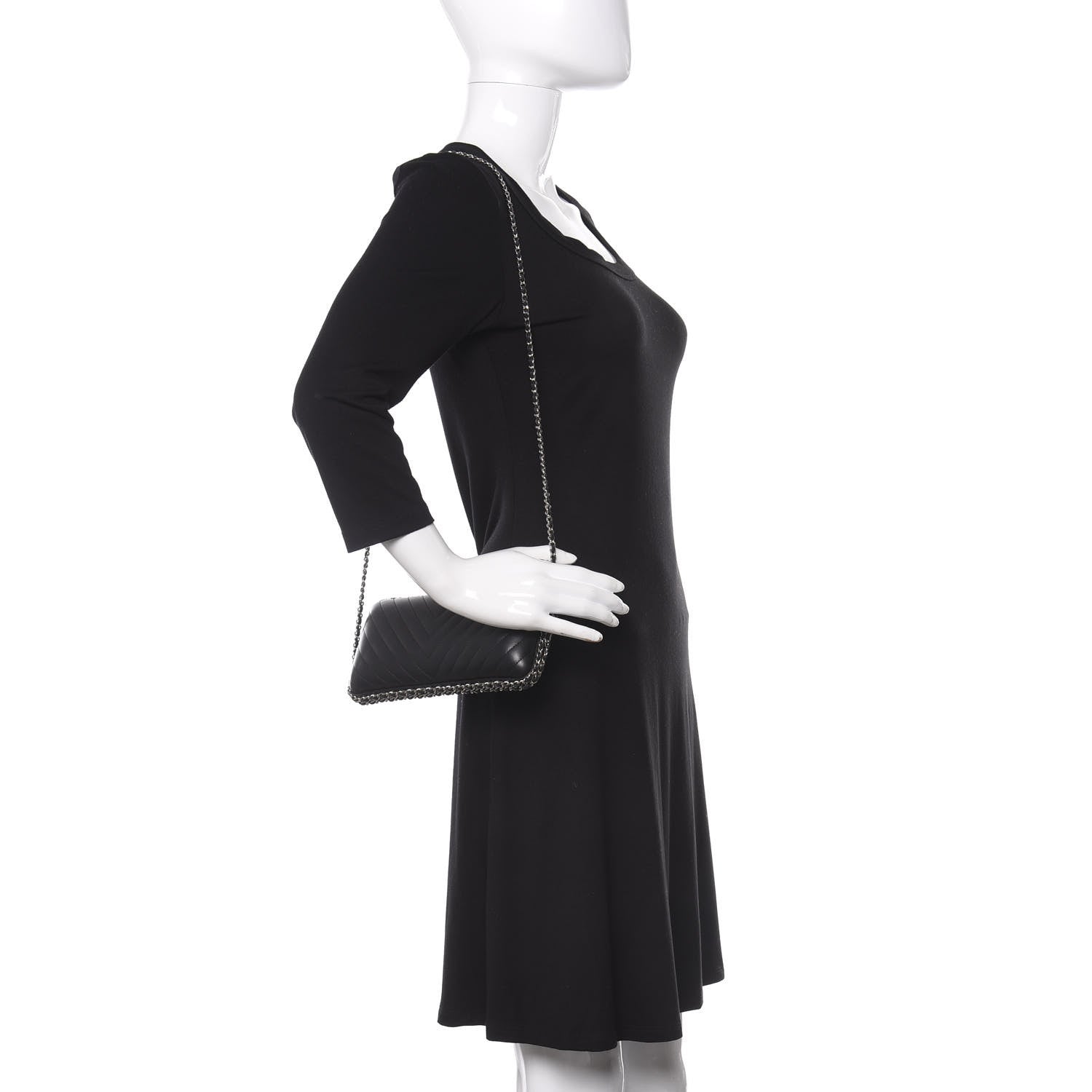 Chanel Lambskin Chevron Quilted Chain Around Clutch Black 2 of 10