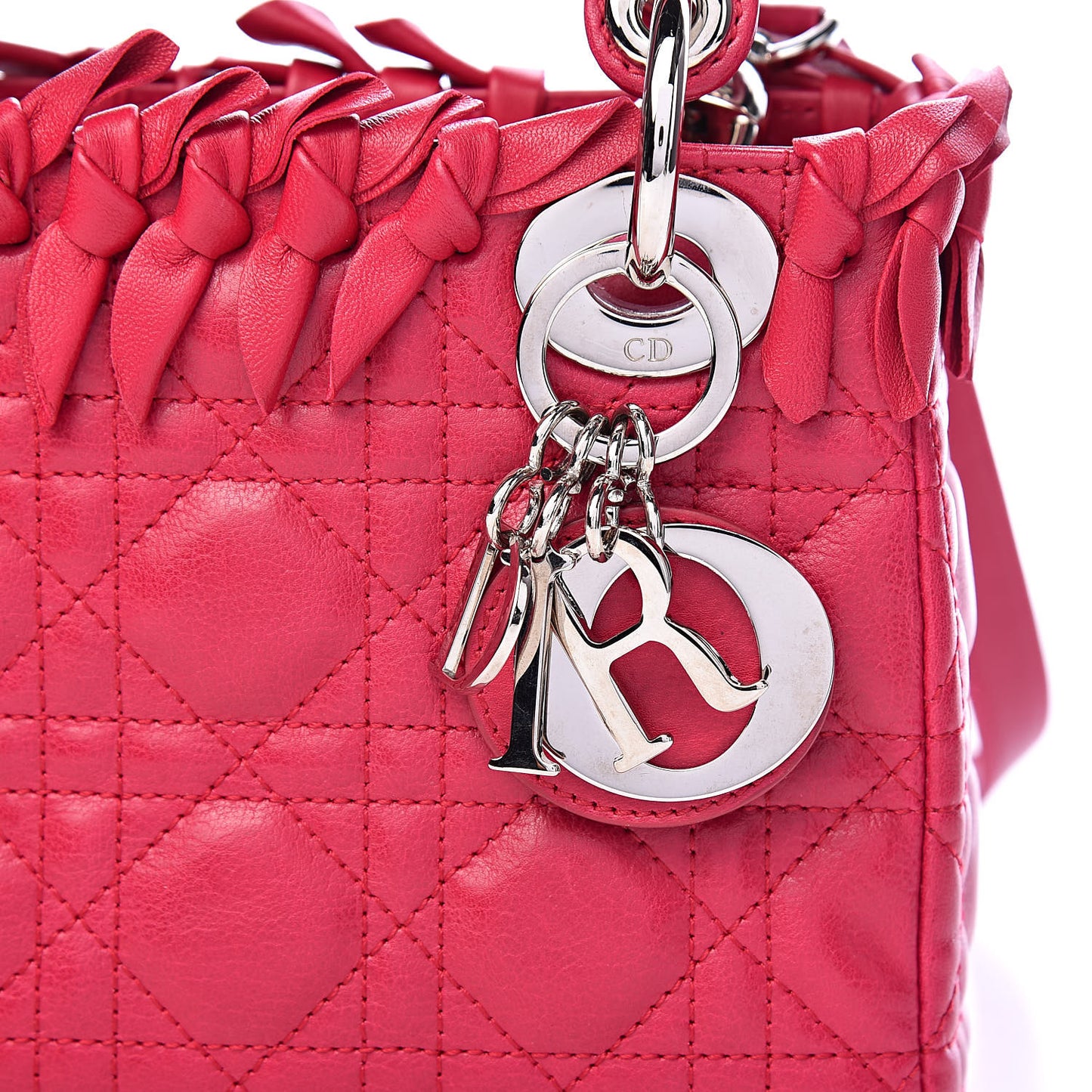 Lambskin Cannage Bow Mini Lady Dior Fuchsia