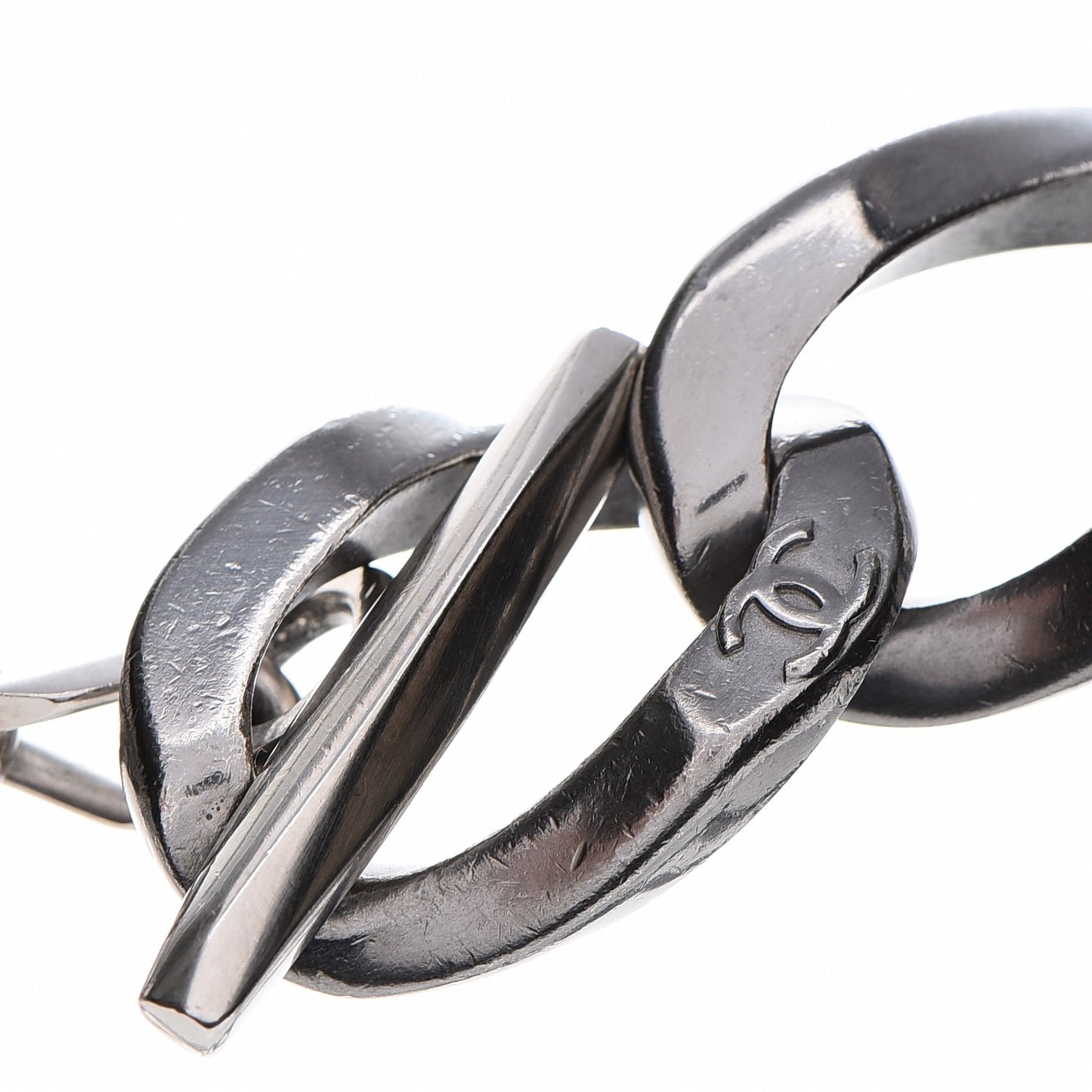Chain Link CC Choker Necklace Silver