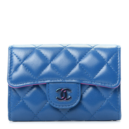 Chanel Lambskin Quilted Flap Card Holder Wallet Blue Pink 1 of 9