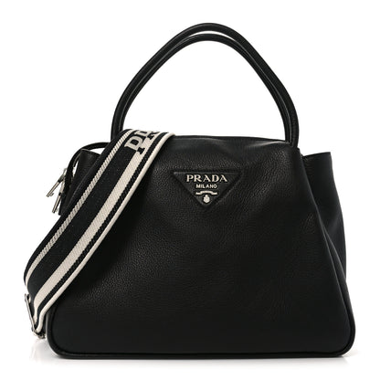 Prada Vitello Daino Soft Medium Zippered Top Handle Bag Black 1 of 8
