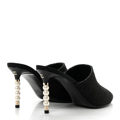 Chanel Tweed Grosgrain Cap Toe Pearl Mule 38.5 Black 4 of 11