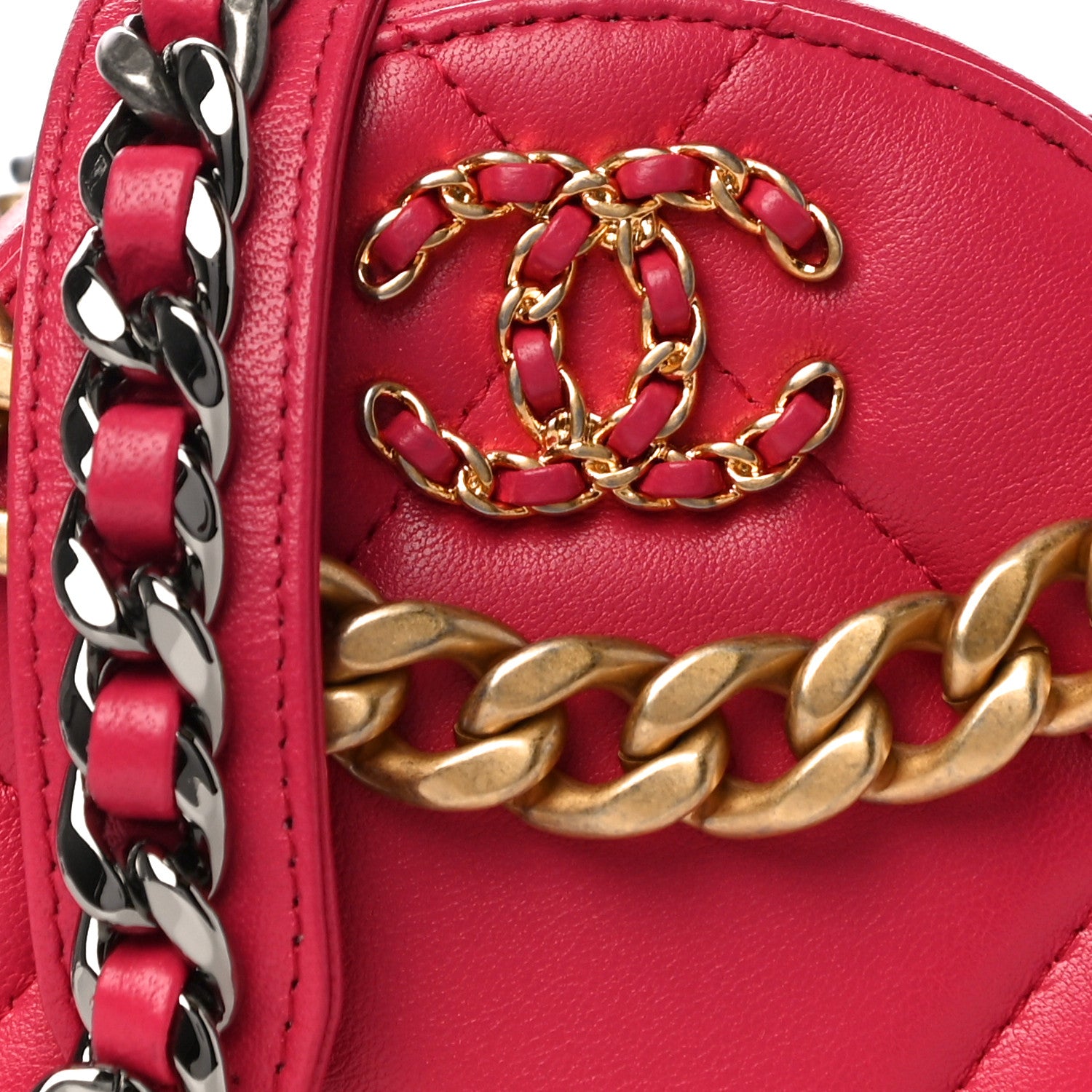 Chanel Goatskin Quilted Chanel 19 Round Clutch With Chain Dark Pink 8 of 11