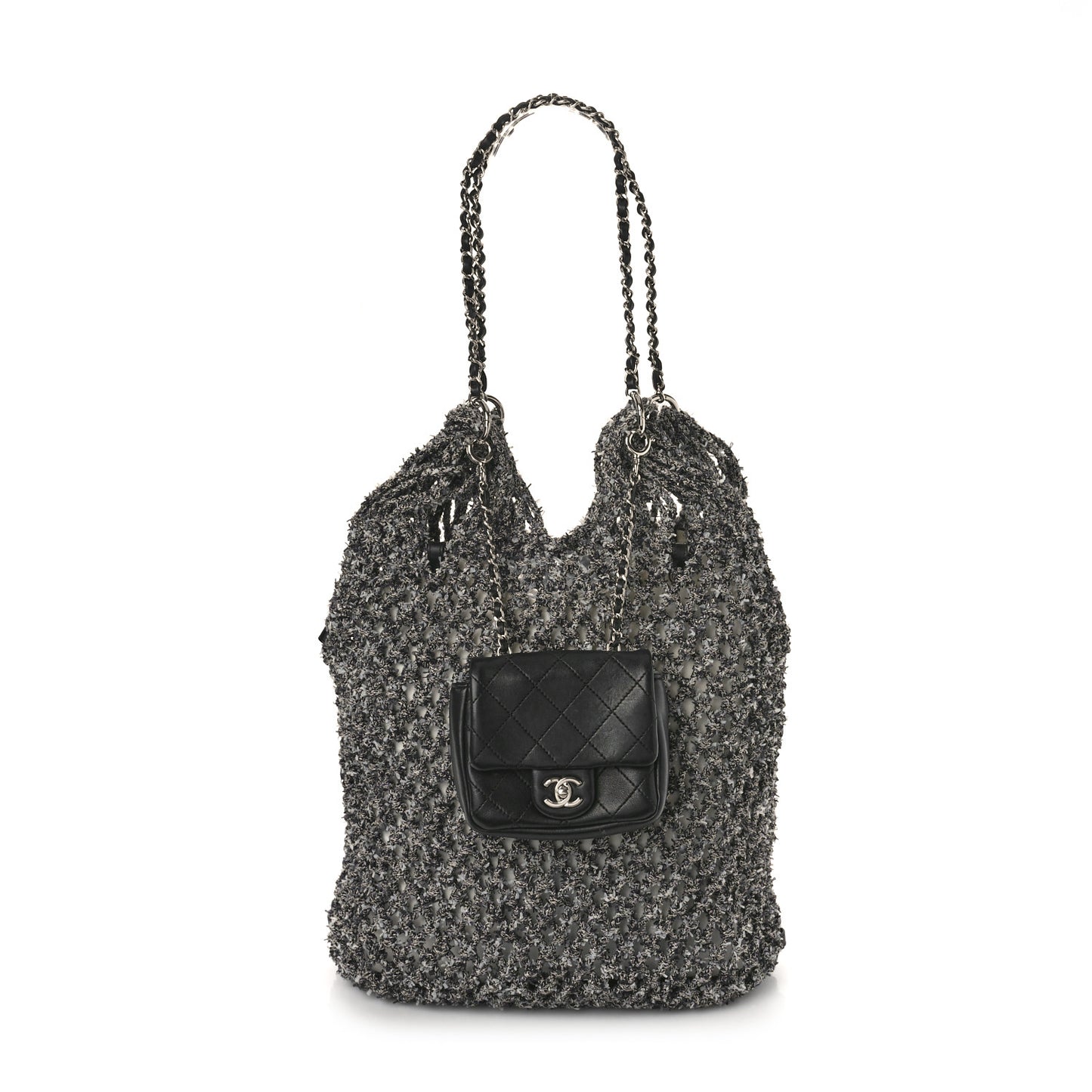 Lambskin Mixed Fibers Large Shopping Bag Black