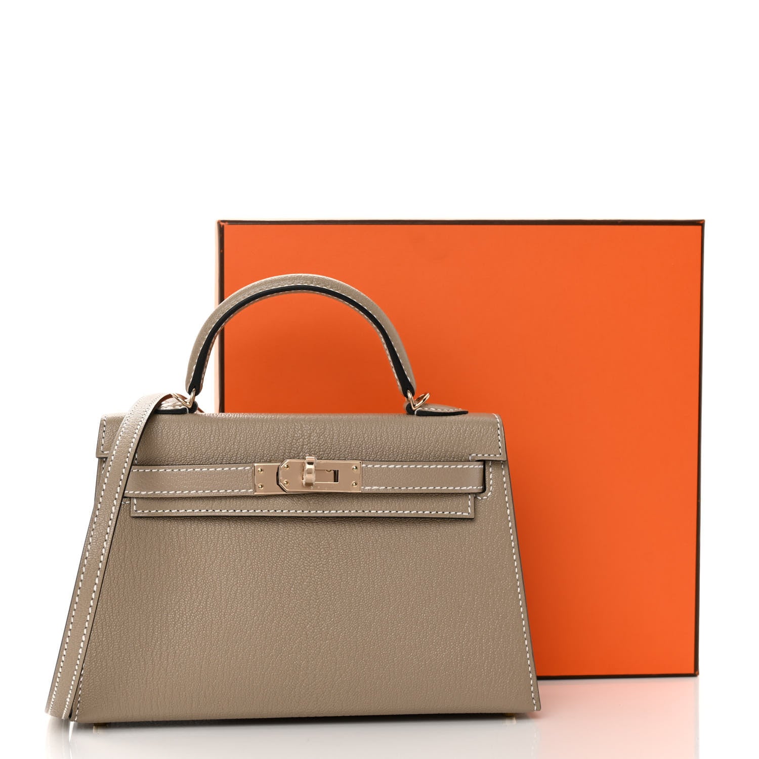 Hermes Chevre Mysore Horseshoe Mini Kelly Sellier 20 Gris Tourterelle Bleu Indigo 13 of 13