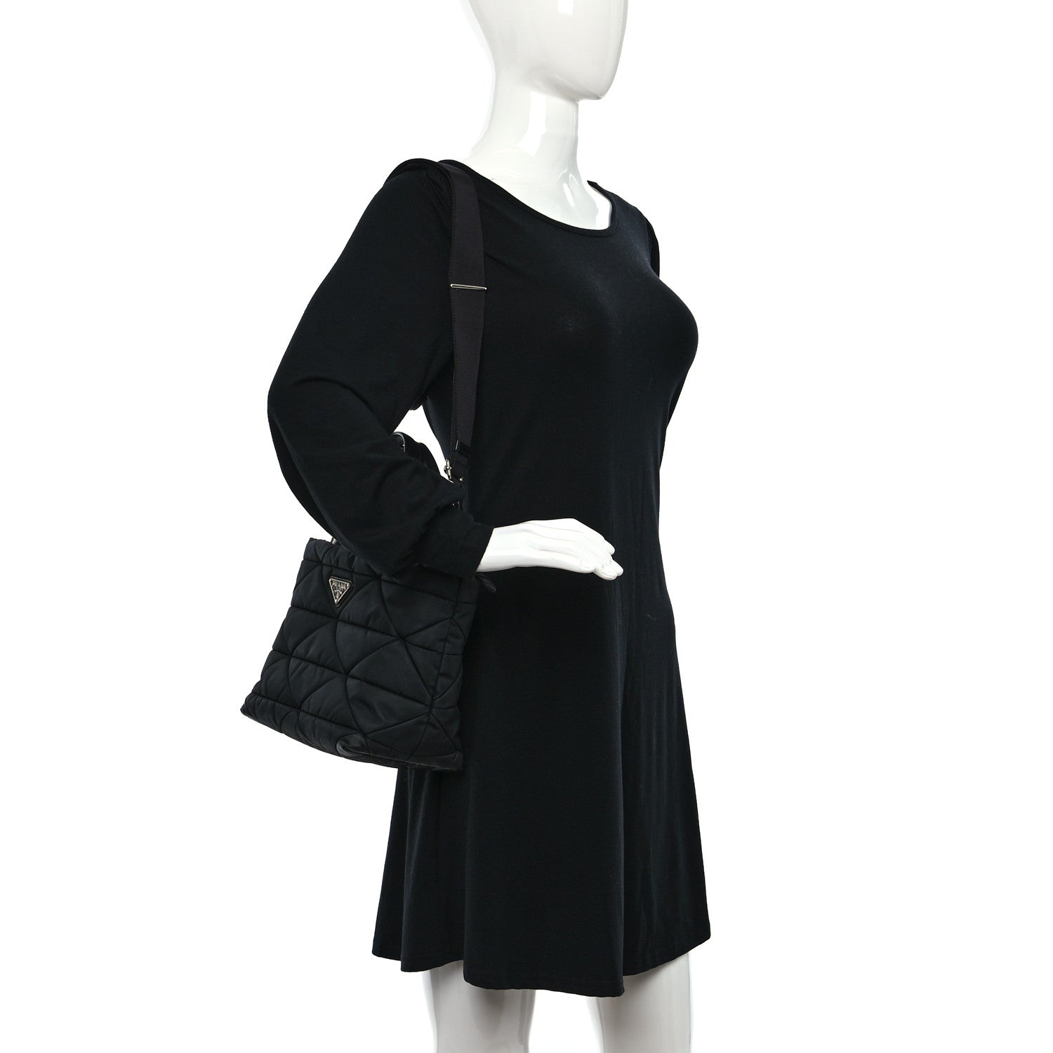 Prada Re-Nylon Nappa Triangle Quilted Padded Double Handled Zip Pocket Tote Black 2 of 13