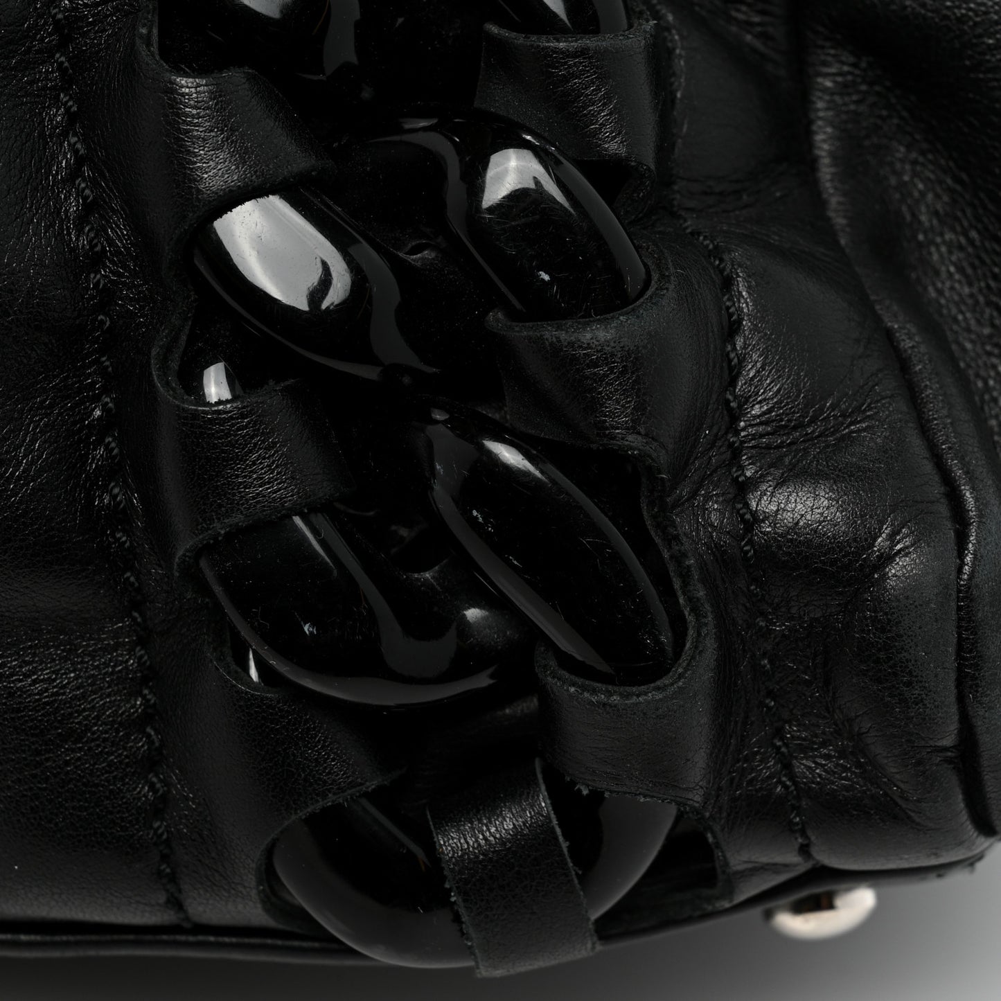 Calfskin Modern Chain Rhodoid East West Tote Black