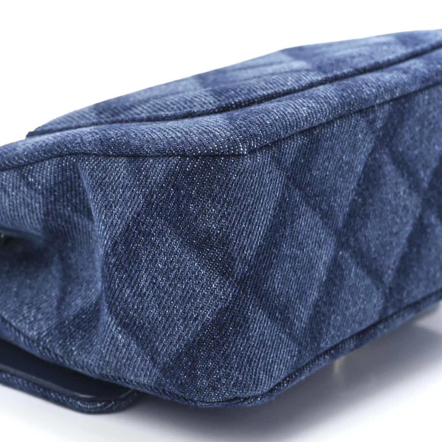 Printed Denim Quilted Mini Rectangular Flap Dark Blue