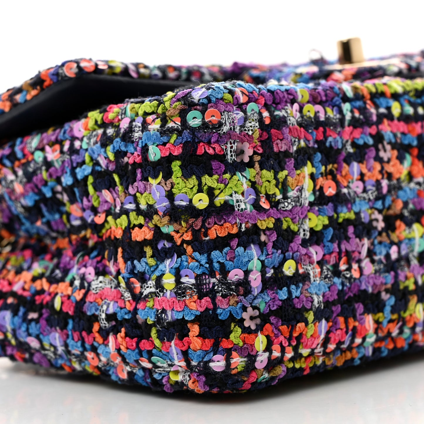 Tweed Quilted Mini Rectangular Flap Navy Blue Multicolor