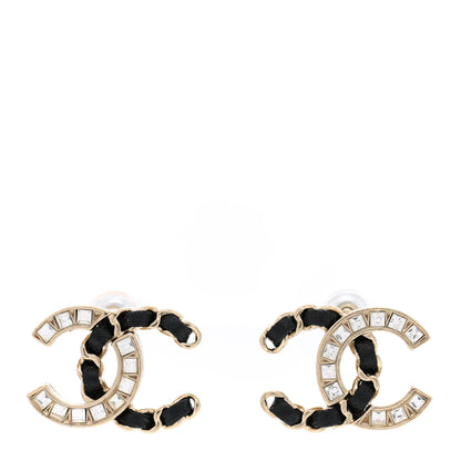 Chanel Crystal Baguette Lambskin Chain CC Vintage Allure Stud Earrings Black Gold 1 of 5