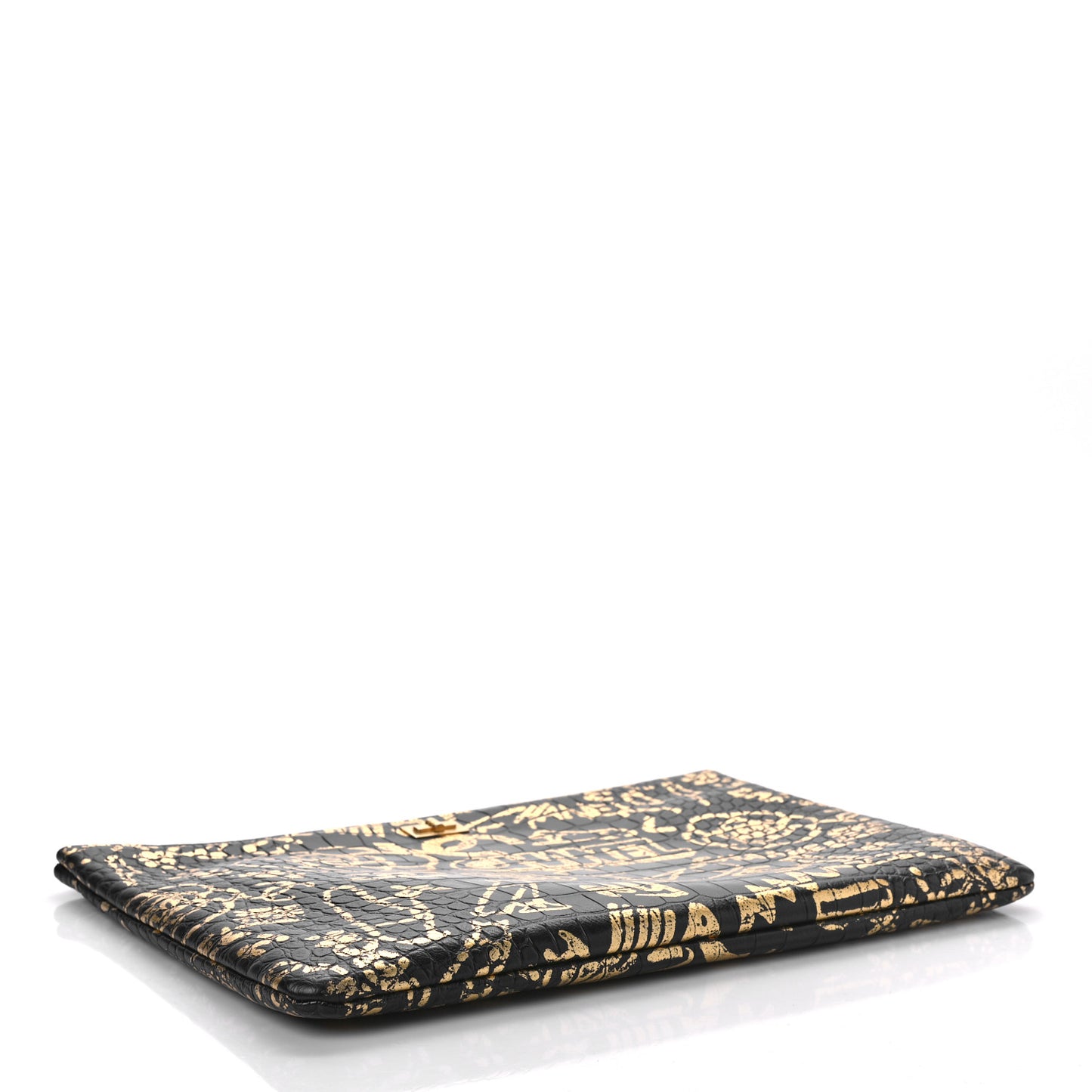 Calfskin Crocodile Embossed Graffiti 2.55 Medium Cocodile Reissue Cosmetic Case Black Gold