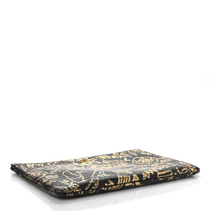 Chanel Calfskin Crocodile Embossed Graffiti 2.55 Medium Cocodile Reissue Cosmetic Case Black Gold 4 of 9