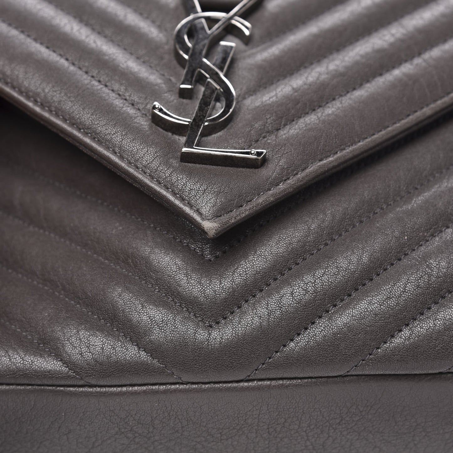 Sheepskin Matelasse Chevron Monogram Large College Satchel Dark Anthracite