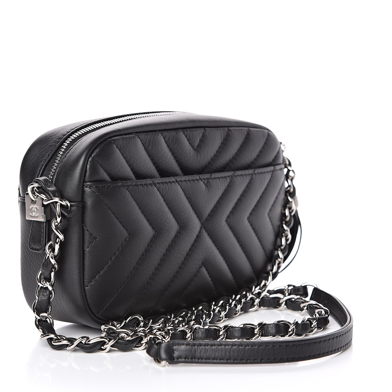 Chanel Calfskin Diagonal Chevron Quilted Tassel Camera Case Black 3 of 11