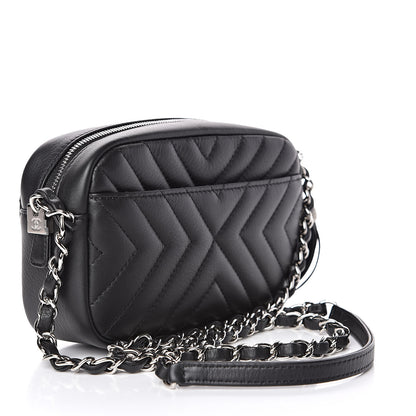 Chanel Calfskin Diagonal Chevron Quilted Tassel Camera Case Black 3 of 11