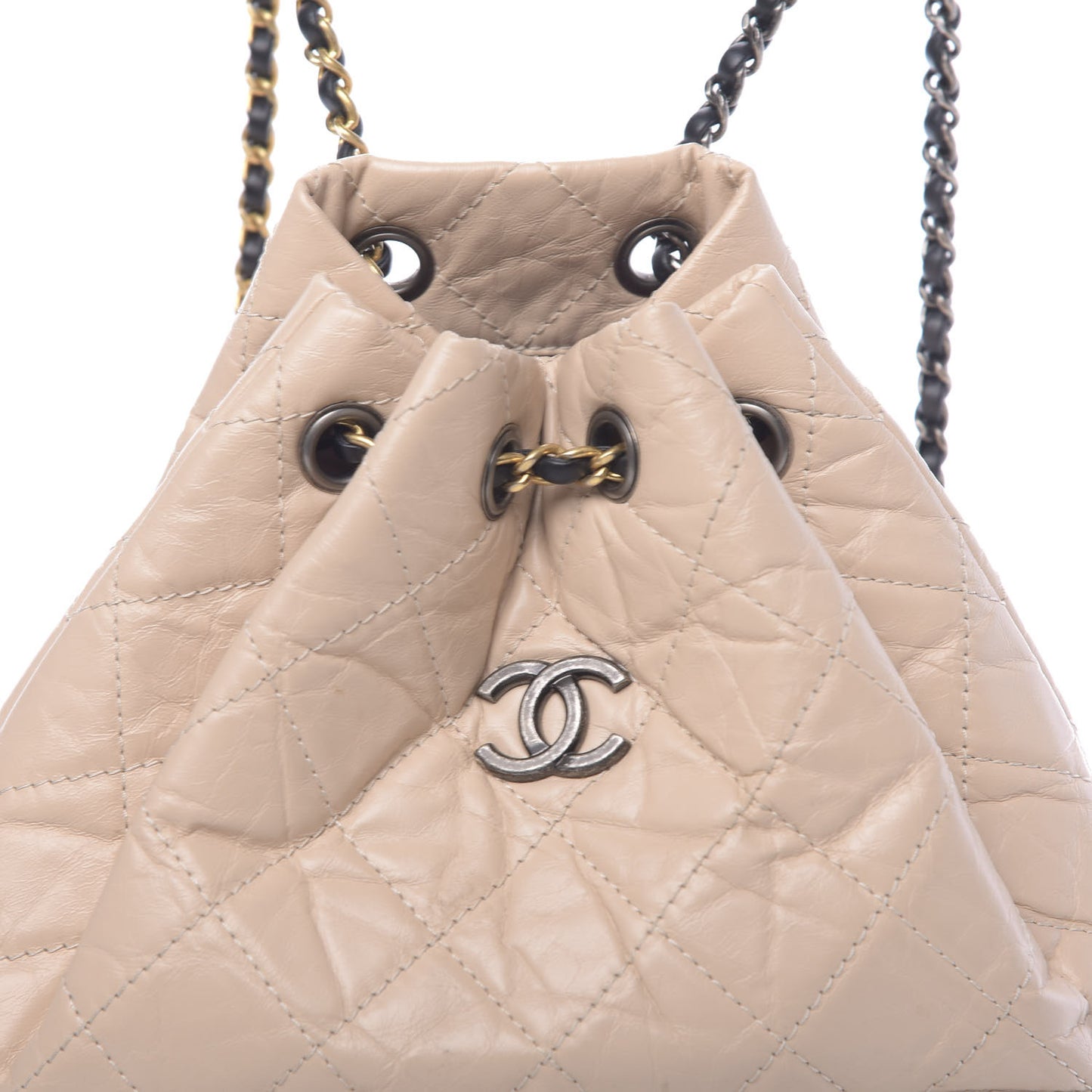 Aged Calfskin Quilted Small Gabrielle Backpack Beige Black