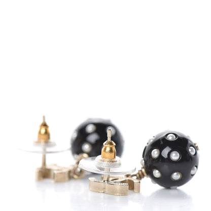 Chanel CC Bead Pearl Drop Earrings Gold Black 3 of 5