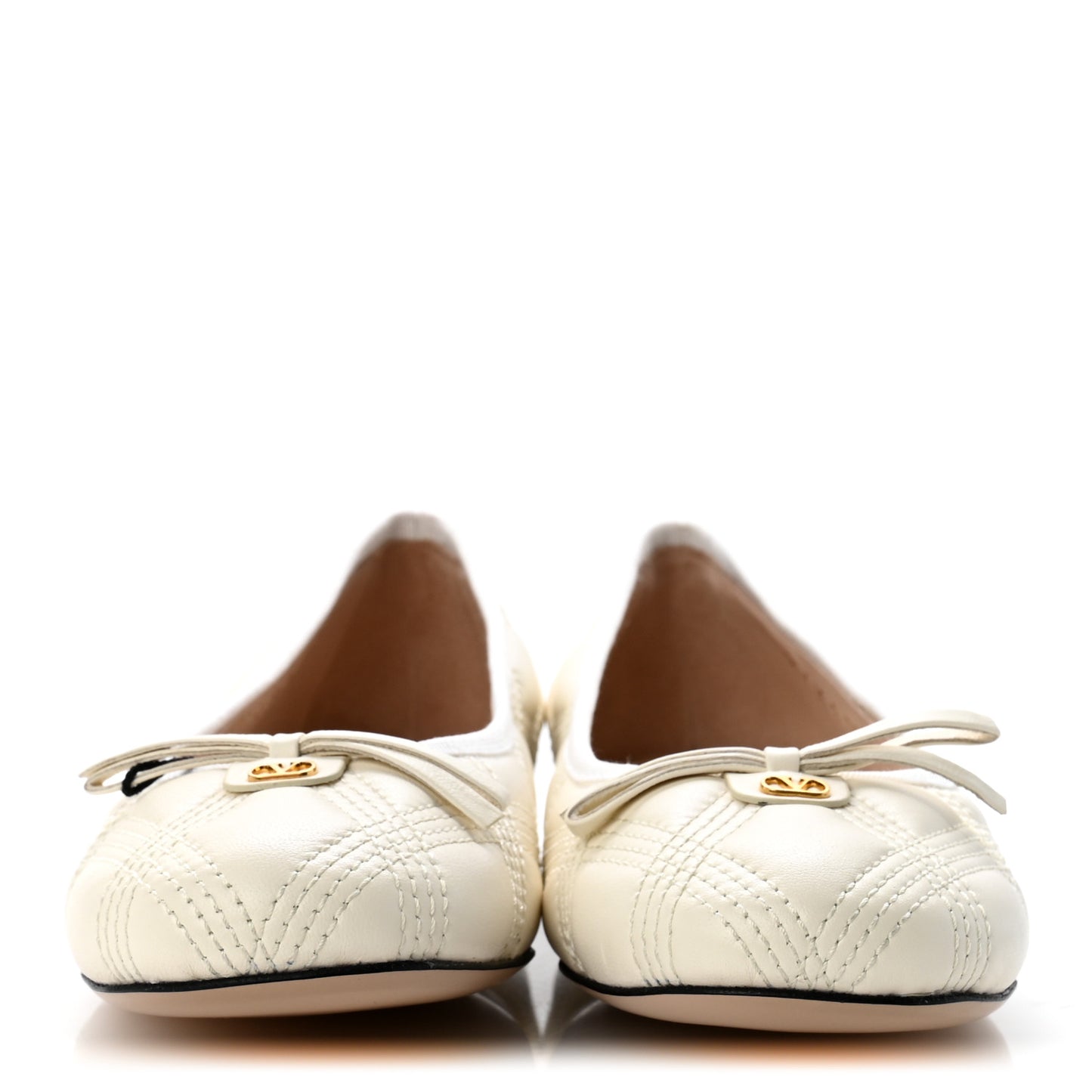 Nappa Quilted Bow Ballerina Flats 38.5 Ivory