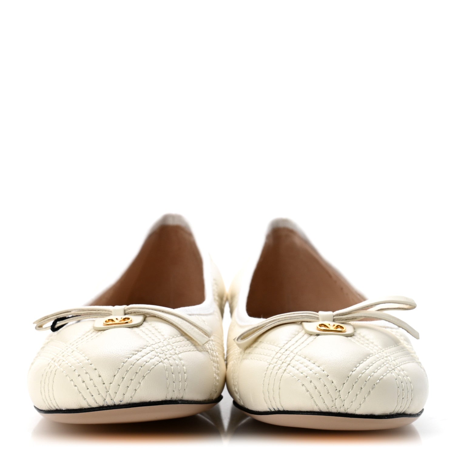Valentino Garavani Nappa Quilted Bow Ballerina Flats 38.5 Ivory 3 of 10