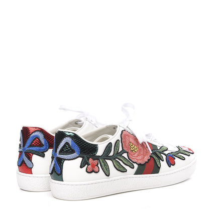 Gucci Calfskin Web Floral Embroidered Womens Ace Sneakers 39.5 White 4 of 10