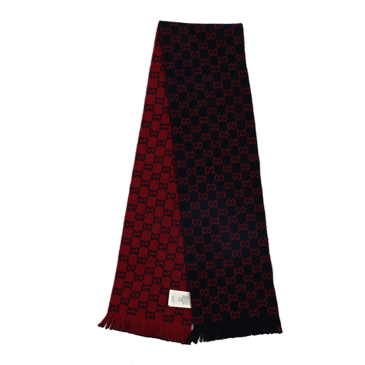 Wool GG Monogram Knit Longfog Fringe Scarf Midnight Blue Red